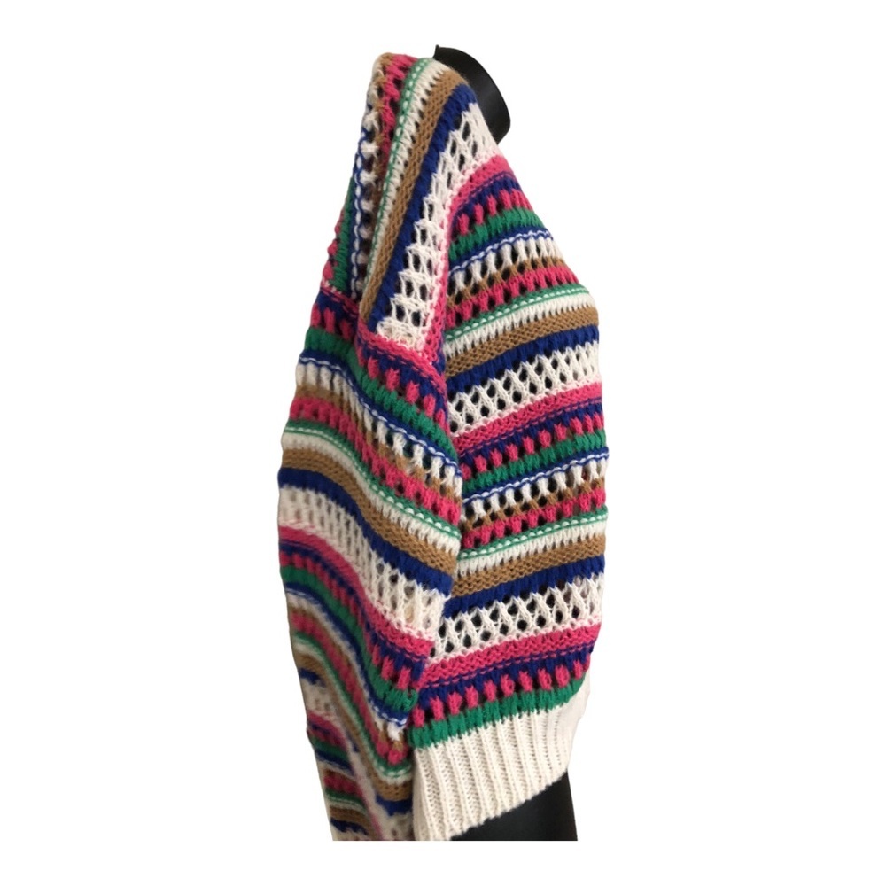 Vigoss Cream multistriped crochet‎ knit grandpa cardigan sweater size large new - Picture 12 of 16